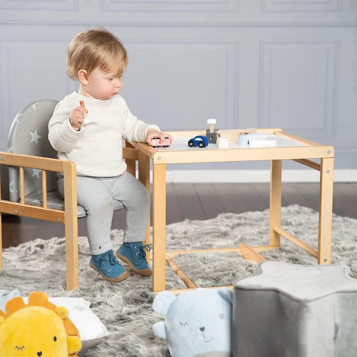 roba Hochstuhl 'Little Stars' - mit Essbrett - wandelbar zu Tisch & Stuhl - Sitz gepolstert - Holz natur – Bild 5