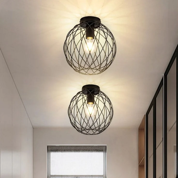 Nettlife Deckenleuchte 1 Flammig Deckenlampe Vintage E27 Schwarz Metall Lampenschirm, ohne Leuchtmittel, für Flur, Korridor, Küche, Wohnzimmer, Esszimmer, Schlafzimmer – Bild 1