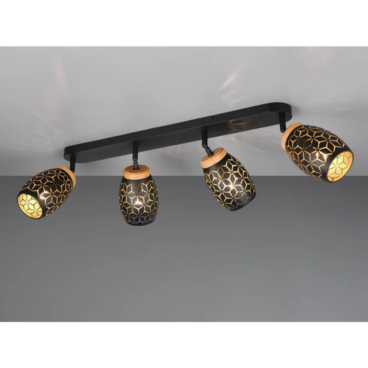 Deckenstrahler BIDAR Schwarz Gold 4-flammig mit Stanzmuster, Breite 74cm – Bild 1