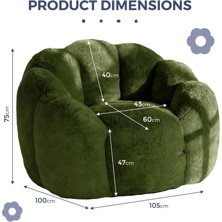 Sitzsack Memory Foam Füllung Kunstfell XXL Oliv 105*105*78 – Bild 2
