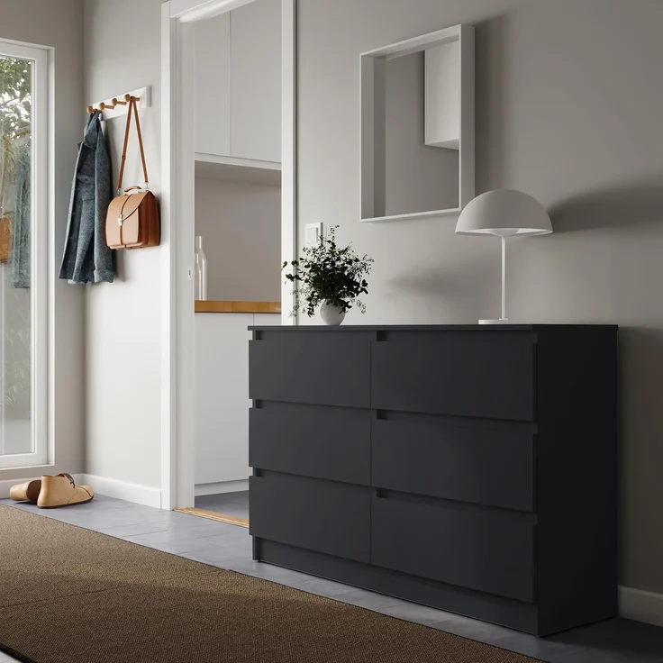 Home Collective Kommode mit 6 Schublade 80, 100, 120, 140 cm breit Holz Schrank (Highboard Anrichte Schlafzimmer Wohnzimmer Flur Büro Organizer), Kommode 120 cm breit Kommode Sideboard, Anthrazit – Bild 3