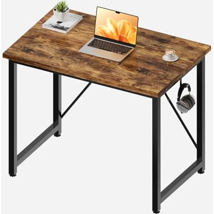 JUMMICO Schreibtisch 80 x 50 x 75 cm, Computertisch mit verstellbaren Füßen, Haken, 60 kg Tragkraft und wasserfester Platte, für Kinderzimmer und kleine Räume, Vintage Braun – Bild 1