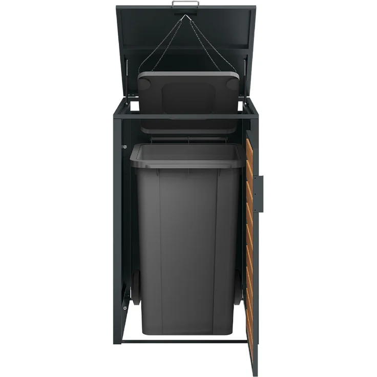 STEELSØN 'Kestra' Mülltonnenbox 1er 120 Liter, anthrazit mit Holzoptik, Mülltonnenverkleidung aus Stahl, wetterfest, 102x62x60,5 cm, Müllbox für 1 Tonne – Bild 10
