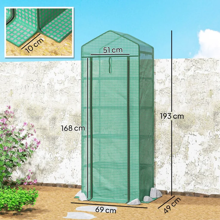 Wohnora-Balkon-Gartengewächshausregal, 5 Ebenen, 0,69 x 0,49 x 1,93 m, Stahl, abnehmbare grüne PE-Abdeckung,H 1930cm x T 700cm x B 490cm,Grün – Bild 4