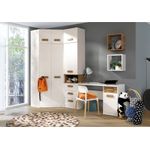 Marmex Möbel Grant Set-11 Jugendzimmer Komplett-Set 7-teilig mit Eckkleiderschrank, Kinderzimmermöbel mit Schreibtisch, laminierte Spanplatte, weiß+riviera Eiche