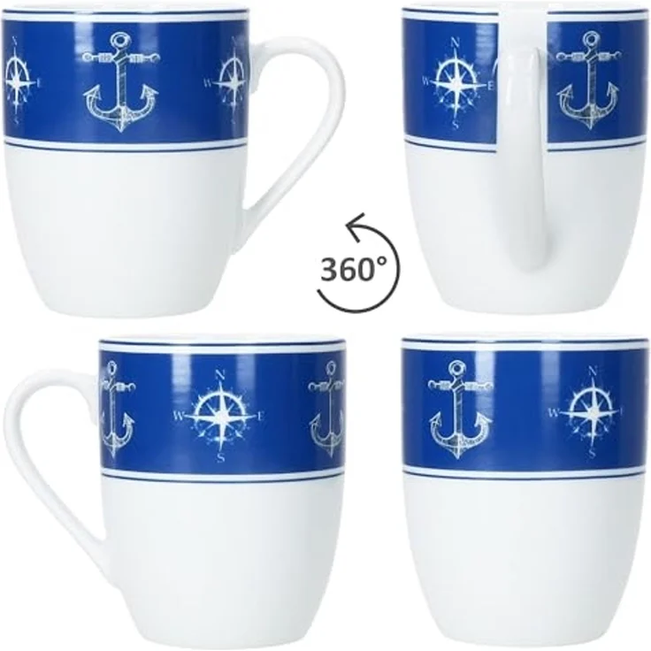 MamboCat Becher Ahoi 6x Kaffeebecher 280ml Porzellan-Tassen 6 Pers Tee Kakao nautisch, Porzellan – Bild 4