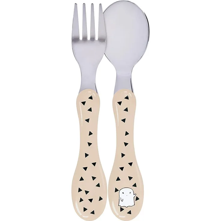 LÄSSIG Kinderbesteck Set 2-teilig Löffel Gabel Edelstahl Kunststoffgriff-Cutlery Little Spookies