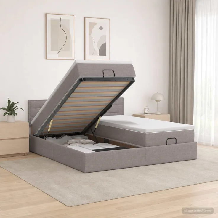 vidaXL Ottoman Bett mit Matratze 2 stk. Taupe 160 x 200 cm Stoff 3456667