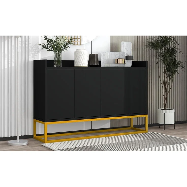 Sideboard, 120x30x80 cm, schwarzes Sideboard im minimalistischen Stil, 4-türig, grifflos – Bild 4