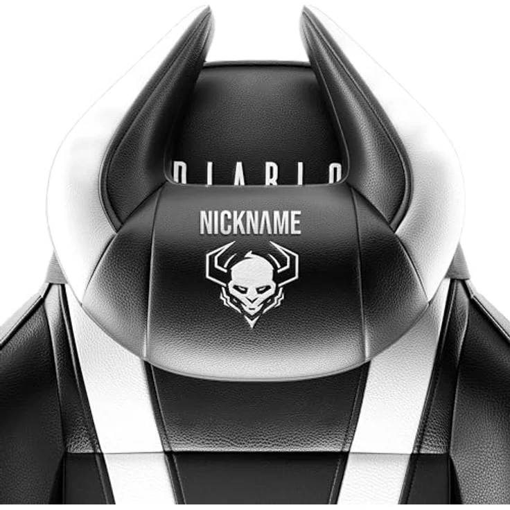 Diablo Anpassbarer Gaming Stuhl Ergonomisch X-Horn 2.0 | Verstellbare Rücken-, Sitz- und Armlehnen | Nacken-/Lendenkissen, Eco Lederpolsterung | Ergonomischer Gamer Stuhl | Normal (L) | Schwarz-Weiß – Bild 3