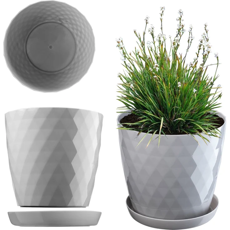 KADAX Kunststoff-Blumentopf mit Ständer, Blumentopf-Abdeckung für Blumen, 30 cm, Grau – Bild 1