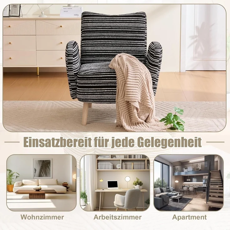 Ohrensessel Relaxsessel Fernsehsessel Lesesessel 77x81cm Schwarz – Bild 7