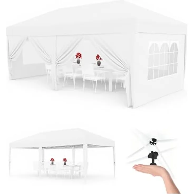 Faltpavillon 3x6 m wasserdicht stabil mit 6 Seitenwänden – Pop up Pavillon faltbar aus 420D Oxford, UV-Schutz 50+, 3-Fach höhenverstellbar, Partyzelt mit Tragetasche für Garten & Outdoor Weiß