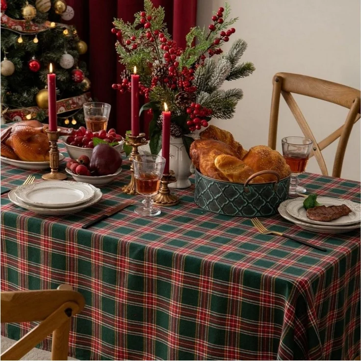 FOUORTUNATE-BEE Tischdecke Karo Tischdecke für Weihnachten – Deko für Esstisch & Festtafel, Weihnachtstischdecke im Karomuster für Zuhause, Restaurant & Feier – Bild 3