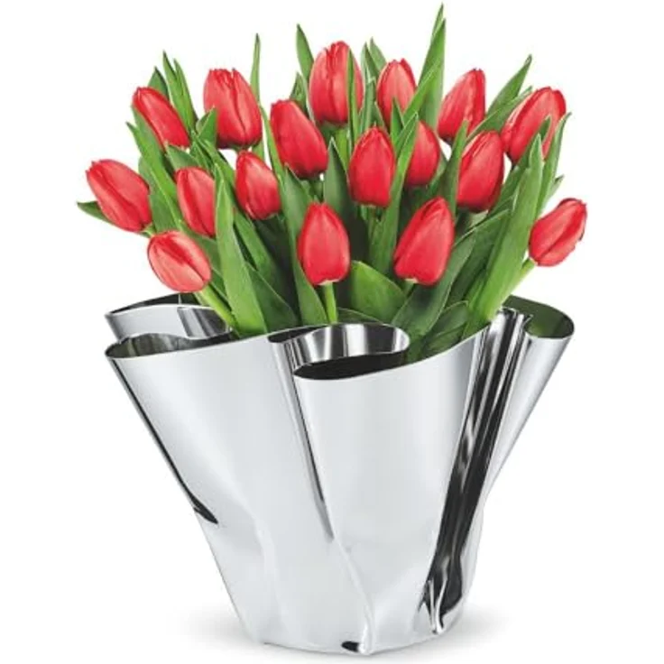 PHILIPPI Margeaux Vase, Edelstahlvase von Hand gefaltet, hochglanzpoliert, ideal für Tulpen und Rosen – Bild 2