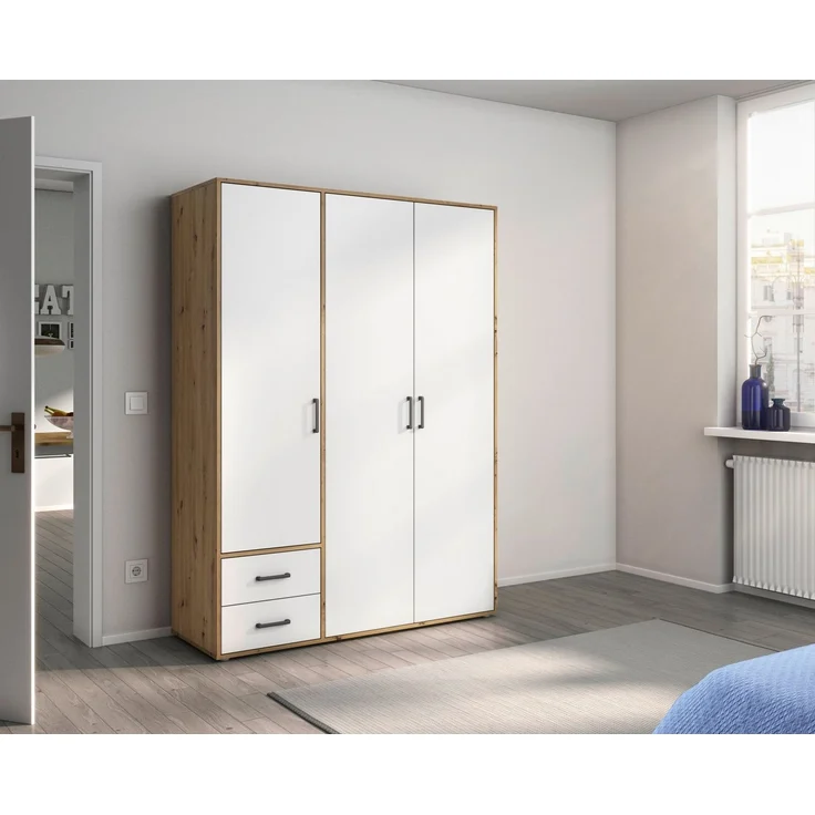 Rauch Möbel 'Voyager' Kleiderschrank, Holz, Weiß | Eiche Artisan, Zubehör Classic, Breite 140 cm | mit Schubladen – Bild 2
