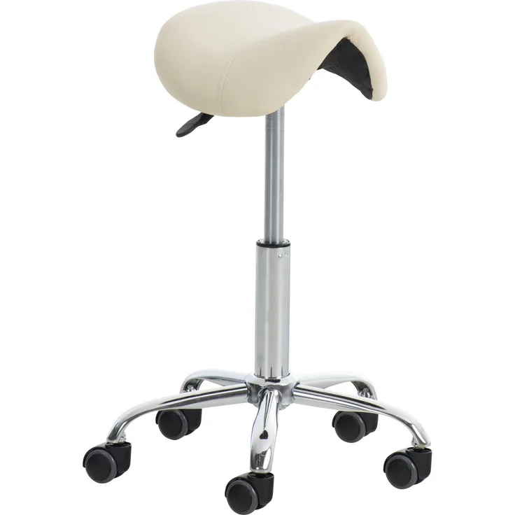 DELUKE® Sattelhocker mit Rollen VOULI Höhenverstellbar, Drehbar Kunstleder pflegeleicht Rollhocker Arbeitshocker Praxishocker Arzthocker Bürohocker Drehhocker Creme