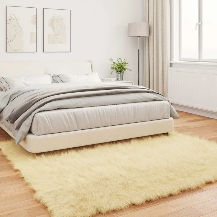 vidaXL Teppich aus Kunstschaffell TAFALLA Creme 240 x 240 cm Polyester 42021512 – Bild 4