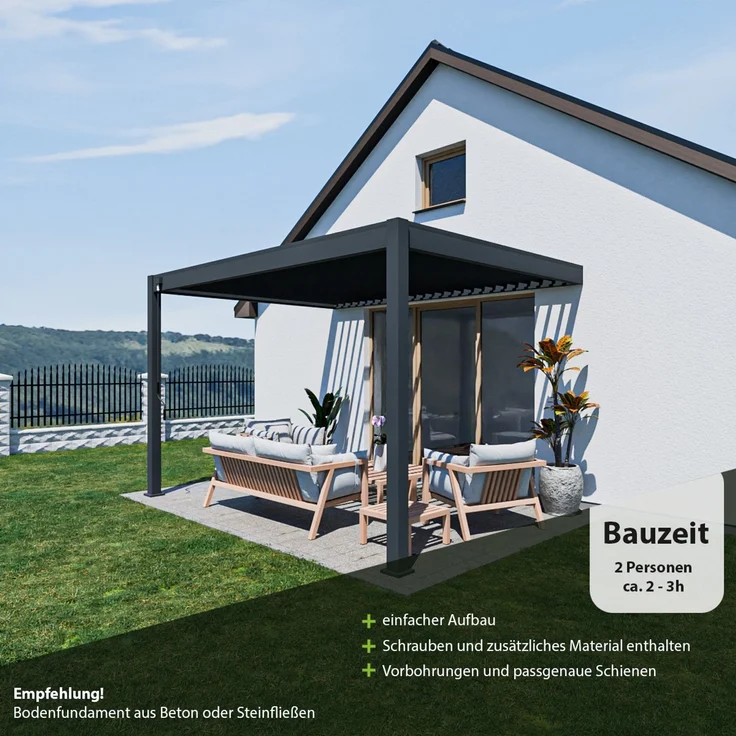 Weide Deluxe | Wand Pergola | Voll Aluminium | 3 x 4 M | Lamellendach anthrazit – Bild 7