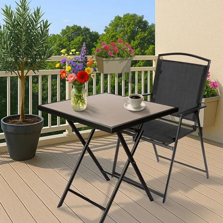 BRUBAKER Gartentisch Bergamo - 58 x 58 cm Balkontisch wetterfest (1-St, Campingtisch eckig mit Stein Optik - Klapptisch für Balkon, Terrasse), Metall Beistelltisch klappbar - Bistrotisch – Bild 8