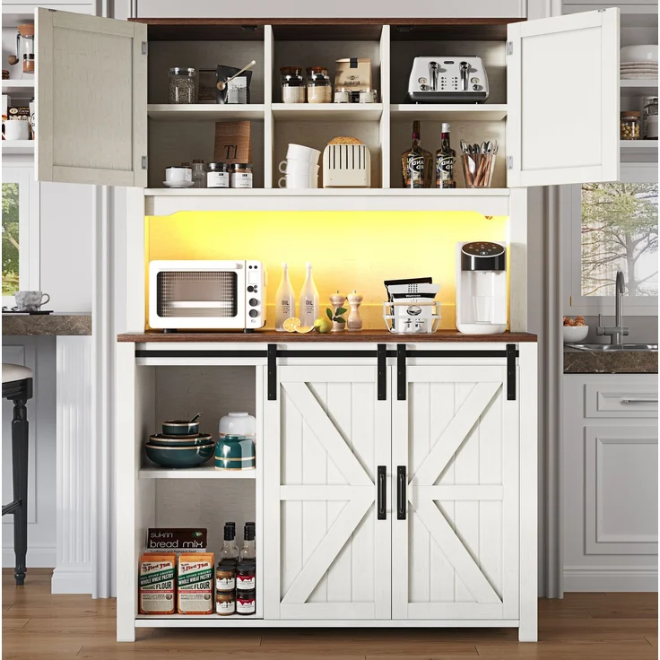 Küchenschrank mit LED-Beleuchtung & Schiebetüren, 115x40x174,7 cm, Weiß – Bild 2