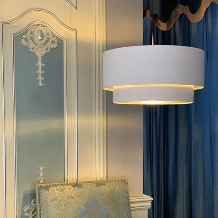 LEDKIA LIGHTING Reflect Duo, Hängeleuchte mit verstellbarer Länge, E27 Fassung, elegantes Design aus Textil, Weiß – Bild 4
