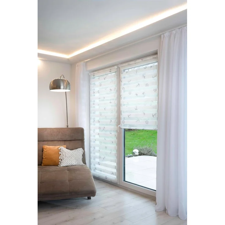 K-home® Klemmfix Doppelrollo Madrid ohne Bohren Motiv Anker B70 x H150 cm – Bild 2