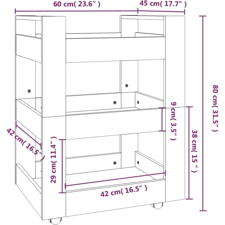 vidaXL Küchenwagen Schwarz 60x45x80 cm Holzwerkstoff 816817 – Bild 5