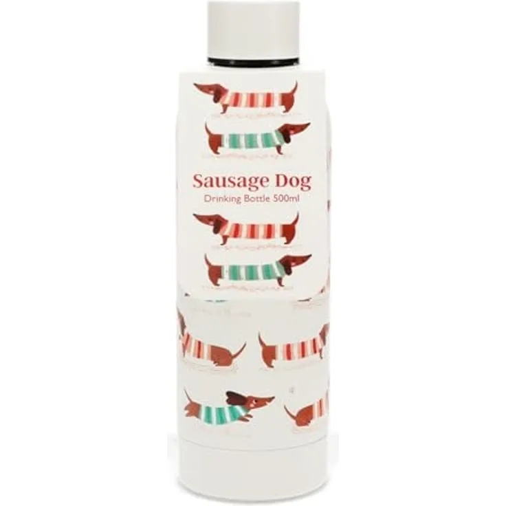 Rex London Isolierflasche Sausage Dog - Dackel Motiv für 500ml, Edelstahlflasche mit 3D-Prägeeffekt