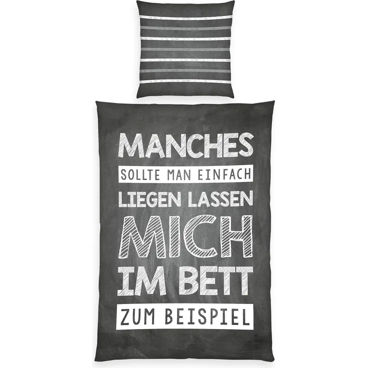 Herding Renforcé Sprüche Bettwäsche Bettbezug 135x200 cm Kopfkissenbezug 80x80 cm
