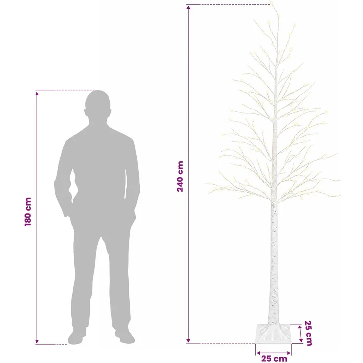 vidaXL Birken-Weihnachtsbaum Weiß 25 x 25 x 240 cm Kunststoff 493 LEDs 42055359 – Bild 7