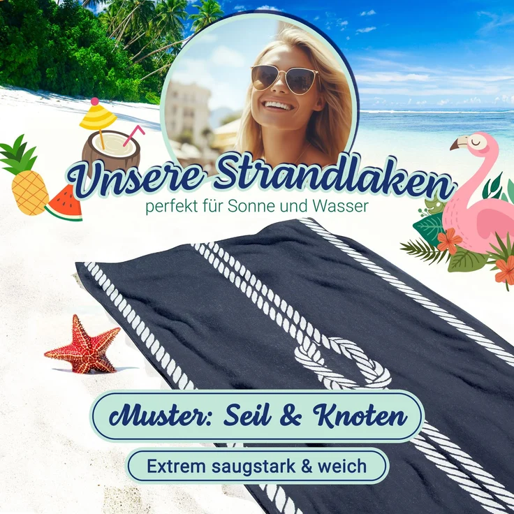 ZOLLNER Strandtuch XXL aus Baumwolle, 100x200 cm, marine-weiß – Bild 3