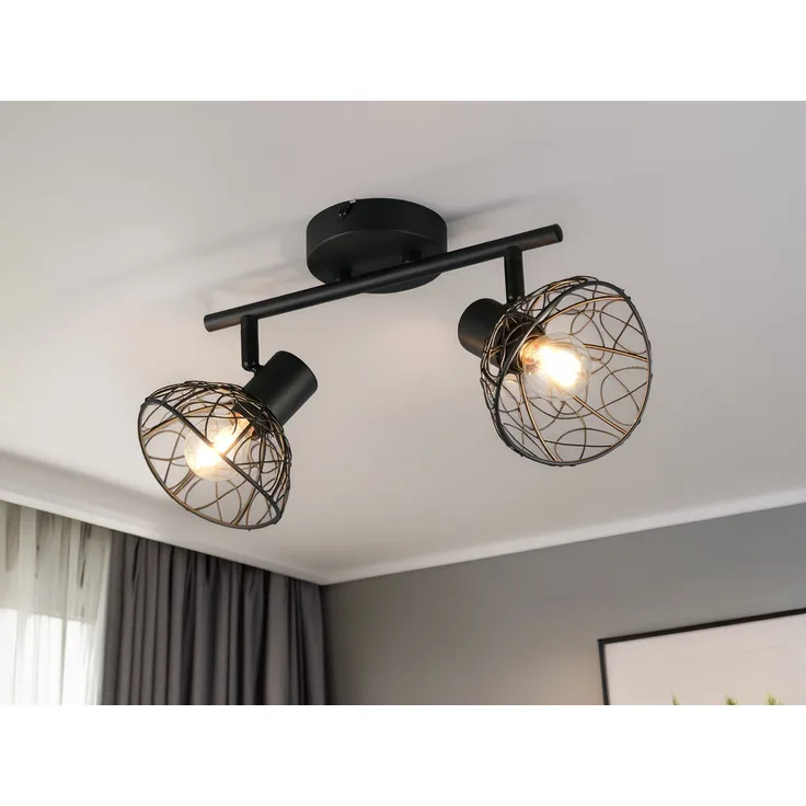 Deckenstrahler YAKO 2-flammig mit Drahtgeflecht Lampenschirmen, B: 39,5cm