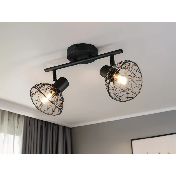 Deckenstrahler YAKO 2-flammig mit Drahtgeflecht Lampenschirmen, B: 39,5cm – Bild 1