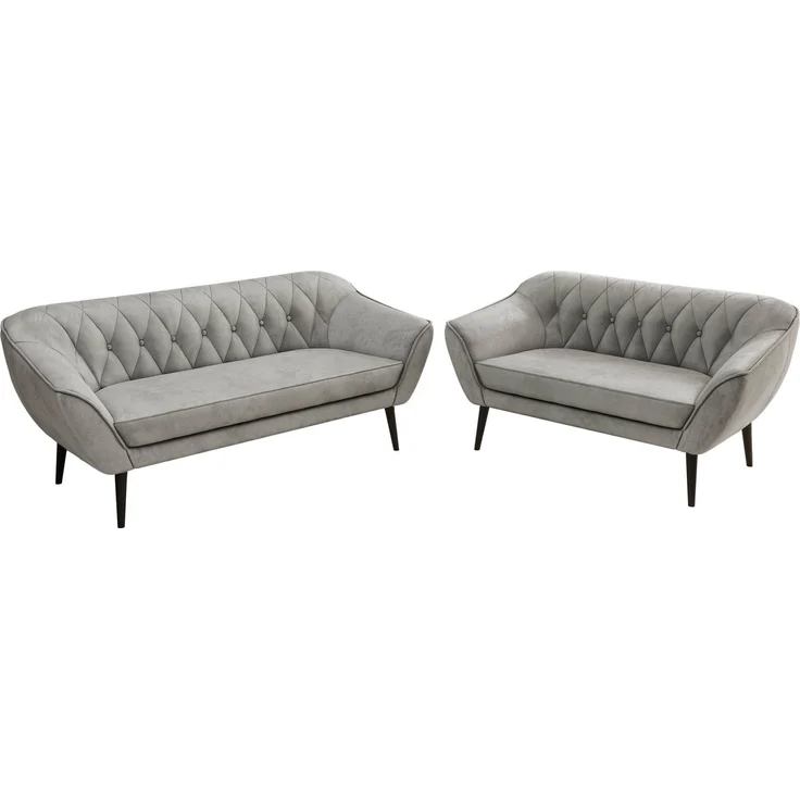 Skandinavisches Sofa Set PIRS 3-2, Komplettset, Wellenfederung, schwarze Füße, Sitzgruppe, Polstermöbel Set - Hellgrau Velvet – Bild 8