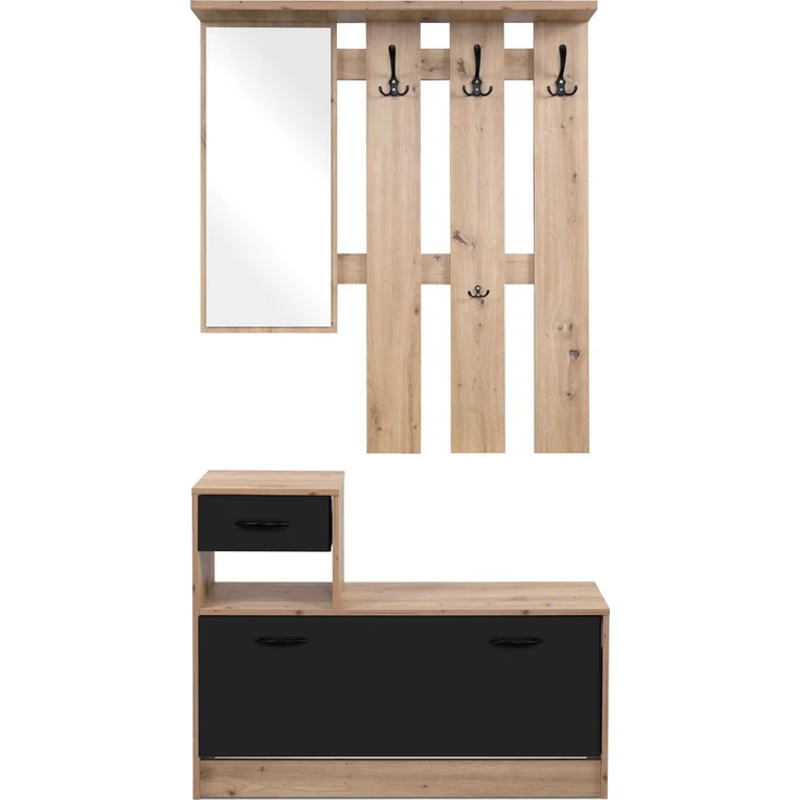Kompaktgarderobe >Rudolf< in Artisan Eiche Dekor / Schwarz - 100x180x25 (BxHxT) – Bild 1