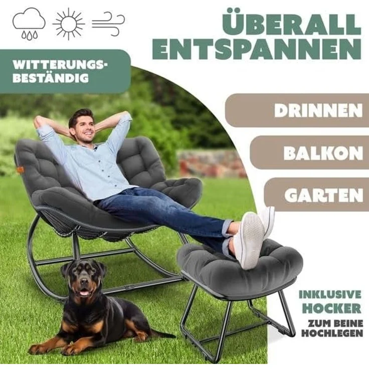 KESSER® Schaukelstuhl für drinnen & draußen ergonomischer Schaukelsessel | maximale Belastung von 120kg Relaxsessel mit Rutschfesten Füßen, Witterungsbeständig | Ideal für Balkon, Garten & Wohnzimmer Anthrazit, XXL Chillexer Pro – Bild 5