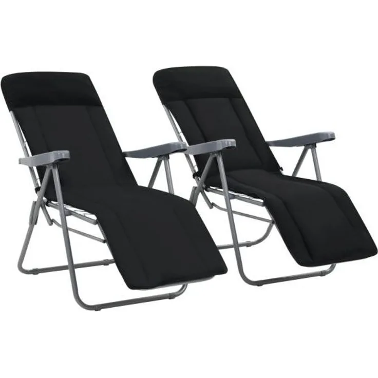 vidaXL Klappbare Gartenstühle mit Polstern 2 Stk. Schwarz 44319