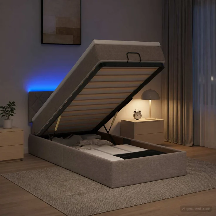 vidaXL Ottoman-Bett mit Matratze und LED Taupe 100 x 200 cm Stoff 3456971 – Bild 1