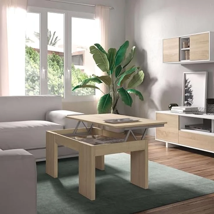Calicosy Couchtisch Eiche Artisan, hochklappbar, 50x43x100 cm, mit Staufach und ABS-Gleitern – Bild 8