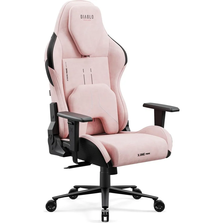 Diablo Gaming Stuhl Stoff X.One Prime Gamer Stuhl Ergonomisch mit Magnetische Kopfstütze und Kühlender Sitz Robuste Metallbasis, Höhenverstellbare Armlehnen Pc Stuhl, Gaming Chair 140 kg Akira Pink