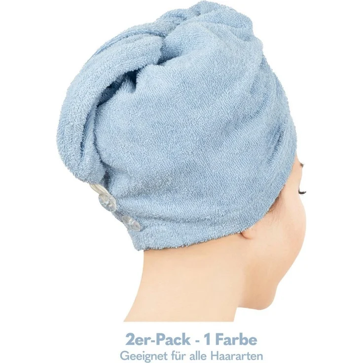 HAMMETEX Turban-Handtuch 2er Set Haarturban Damen, 100% Baumwolle, Flauschig & Schnelltrocknend, Frottier (Set, 2-St), Uni-Farben, weich – Bild 3