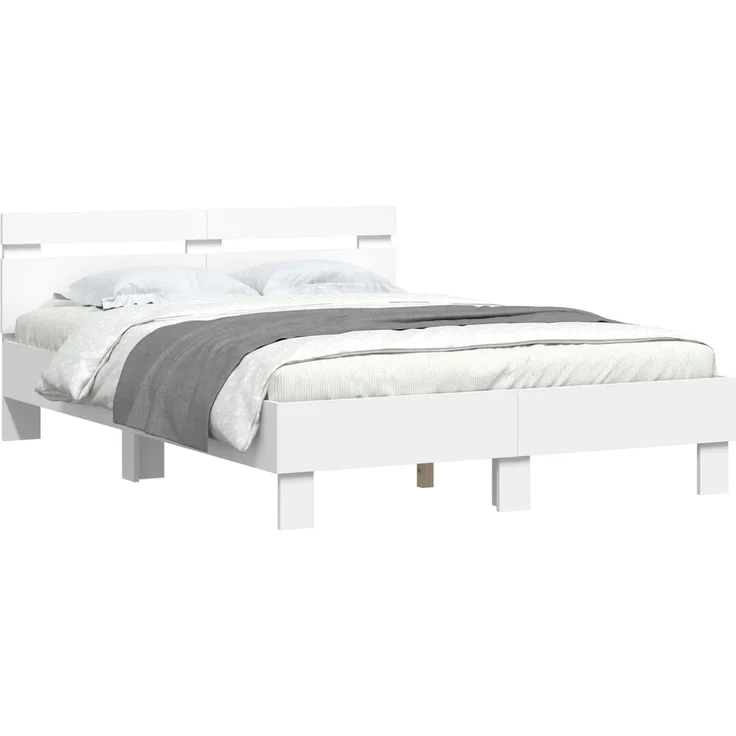vidaXL Bettrahmen mit LED-Lichtleisten Weiß 137 x 190 cm Holzwerkstoff 3402851 – Bild 3