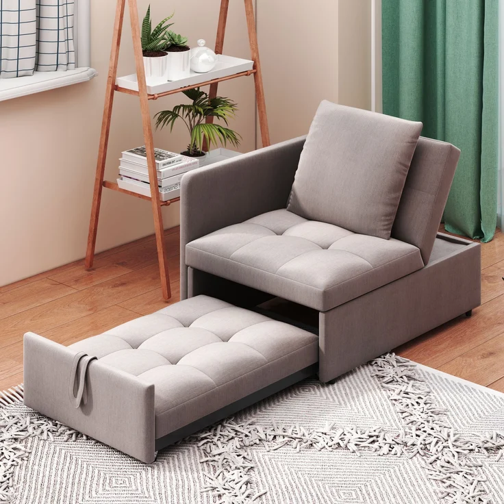 Multifunktions Schlafsofa 3-in-1, 177x68x65 cm, Grau Leinen, verstellbare Rückenlehne – Bild 3