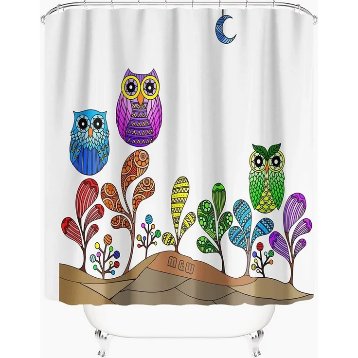 M&W DAS DESIGN Duschvorhang 180x200 Shower curtains Anti schimmel Waschbar Eule bunt – Bild 2