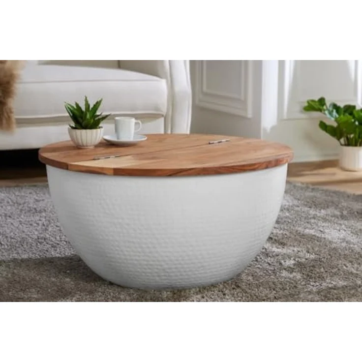 riess-ambiente Couchtisch ORIENT STORAGE Ø60cm natur / weiß, Wohnzimmer · rund · Massivholz · Metall · mit Stauraum · Hammerschlag – Bild 5