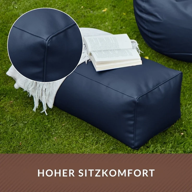 Green Bean® Sitzhocker aus Kunstleder - Pouf mit EPS Perlen Füllung - 70 x 33 x 28cm - perfekte Ergänzung zum Sitzsack - Dunkelblau – Bild 5