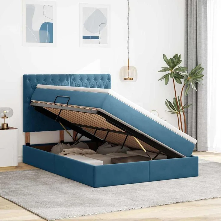vidaXL Aufbewahrungsbett mit Matratze Dunkelblau 140 x 200 cm Samt 3372097 – Bild 4