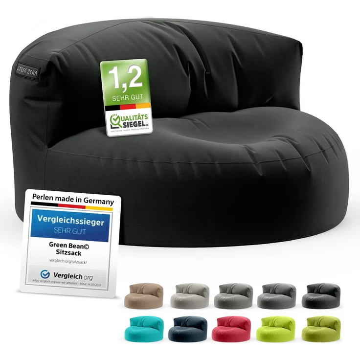 Green Bean® Sitzsack Sofa mit Füllmaterial - Lounge im Sitzsack-Design 90x50cm mit ergonomischer Rückenlehne & waschbarem Bezug - Indoor und Outdoor geeignet in Schwarz – Bild 8