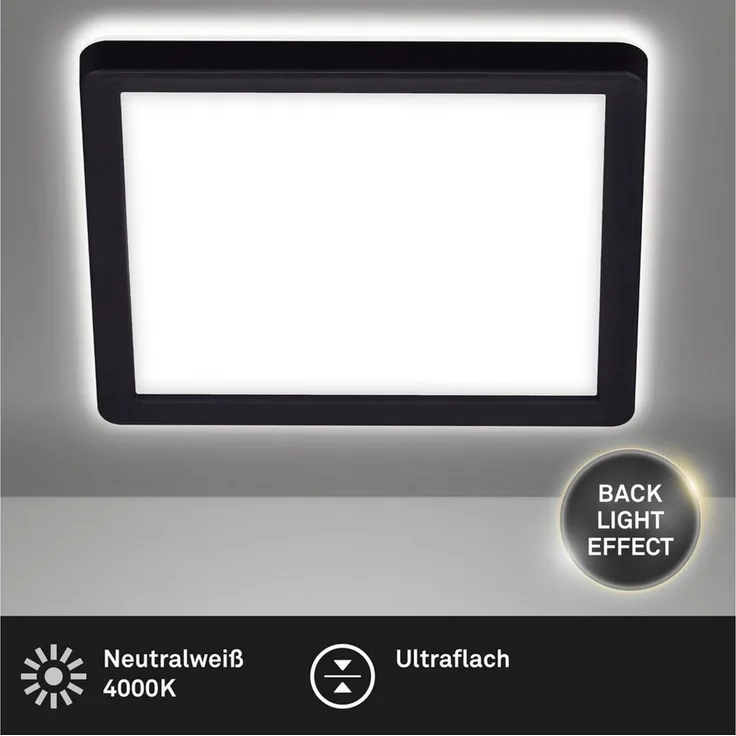 BRILONER Leuchten - LED Panel, Deckenleuchte, Deckenlampe mit Hintergrundbeleuchtungseffekt, 12 Watt, 1400 Lumen, 4000 Kelvin, Weiß-Schwarz, Quadratisch, 19x19 cm, 7153-415